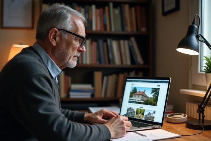 Homme effectuant une demande de logement social en ligne sur le site Locannonces depuis son bureau
